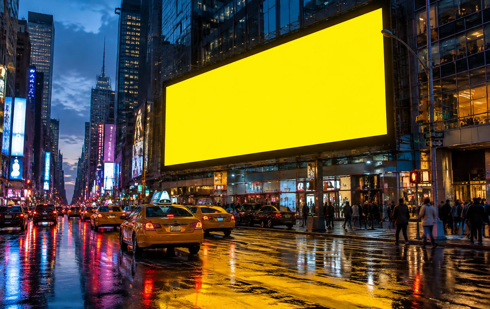 Illuminated billboard above a New York avenue